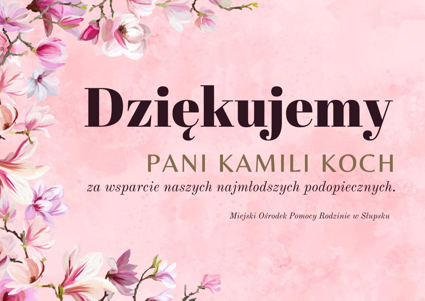 Podziękowanie dla Pani Kamili Koch