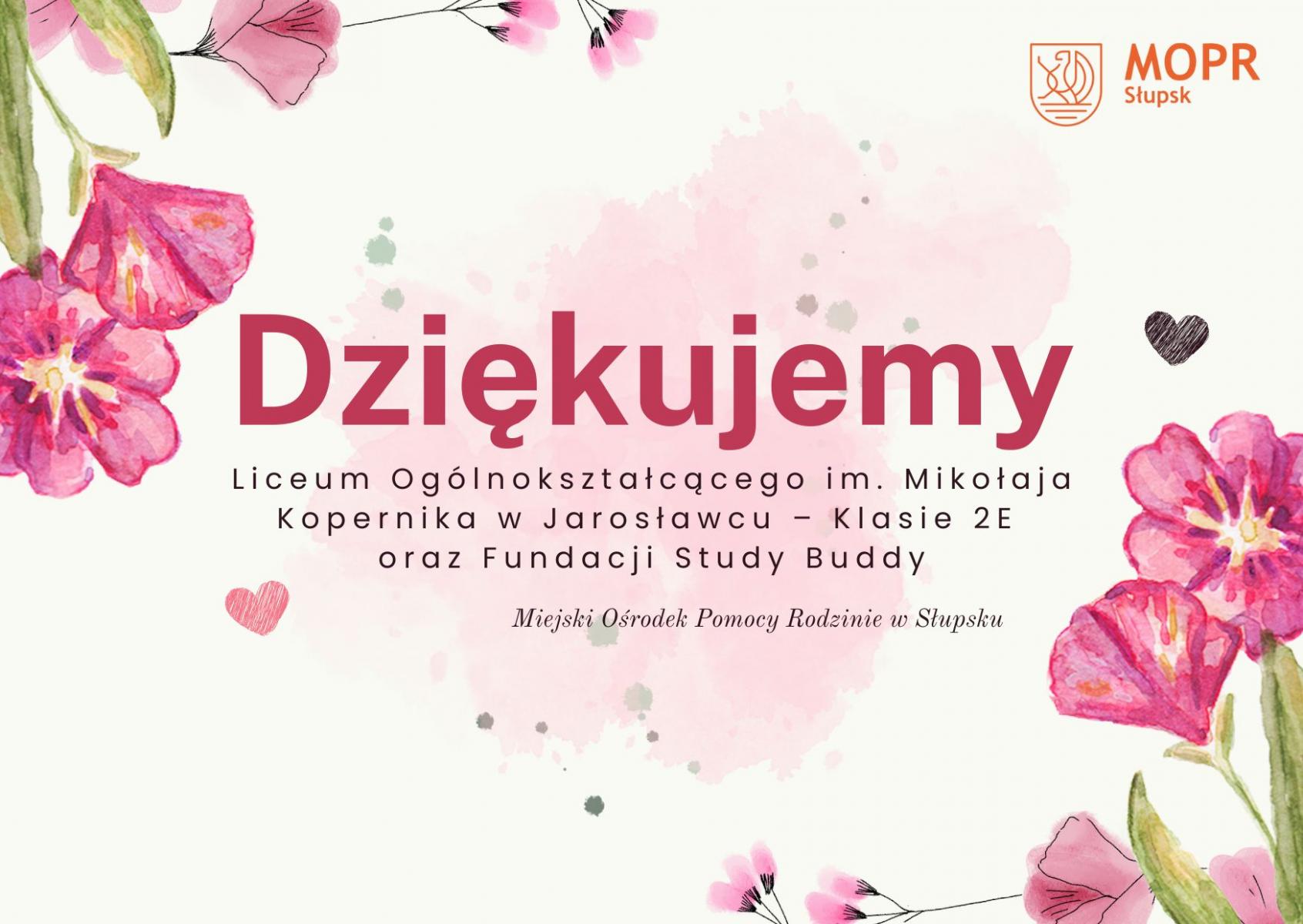 Podziękowania dla I LO im. M. Kopernika w Jarosławiu – Klasy 2E oraz Fundacji Study Buddy