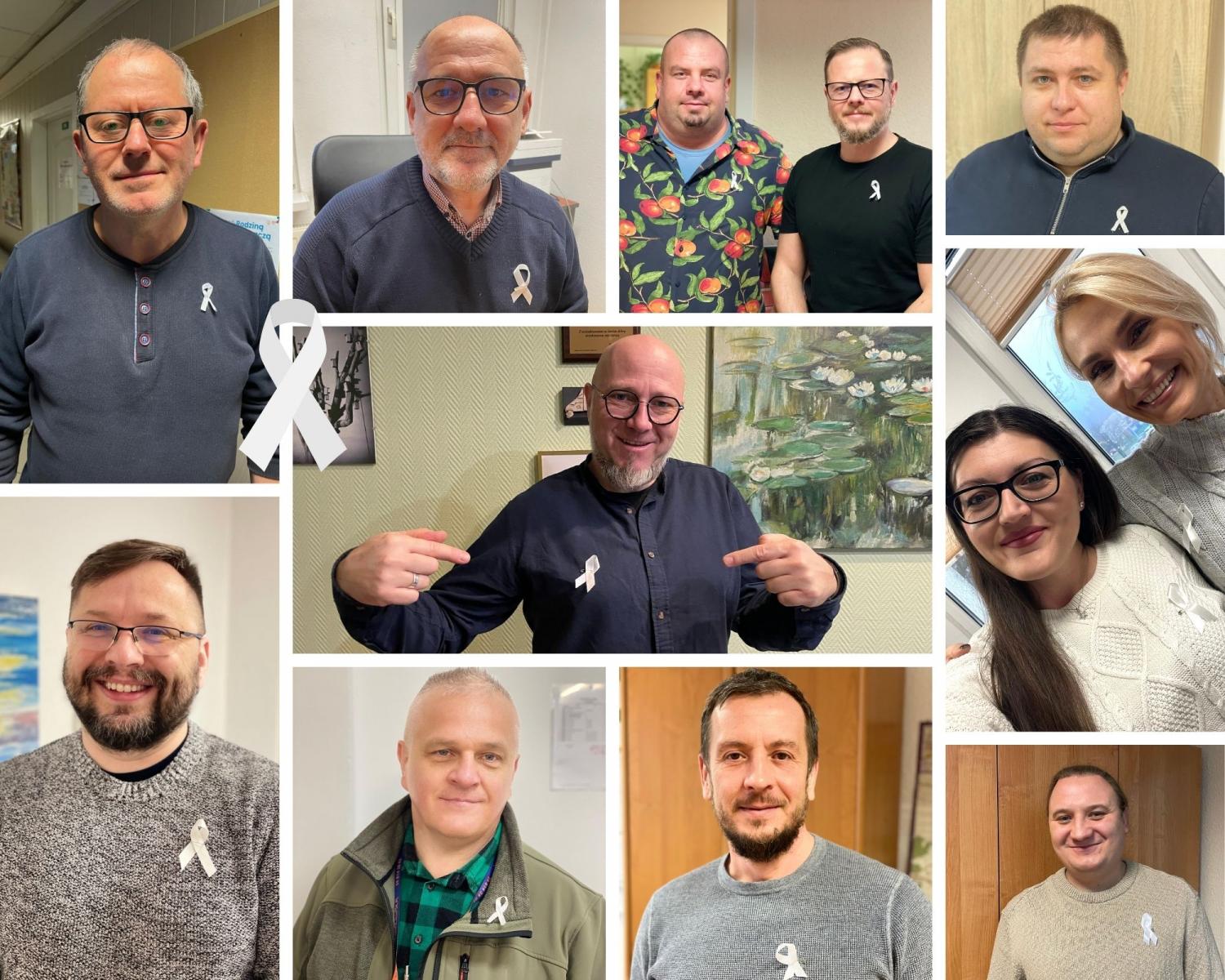 Pracownicy MOPR z przypiętą białą wstążką