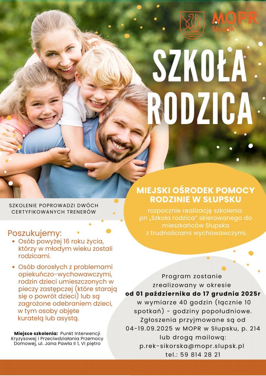 plakat z informacją o naborze na szkolenie Szkoła Rodzica