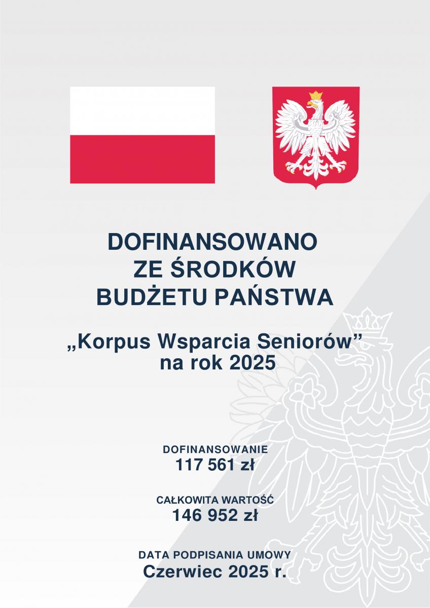 Plakat dotyczący informacji o programie Korpus Wsparcia Seniorów. Ile otrzymano środków
